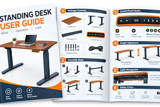 create product manuals, user guides, assembly instructions with clear line art