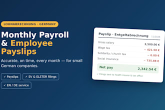 do your monthly german payroll and employee payslips, lohnabrechnung