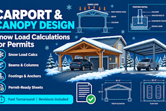 design carport, canopy structural plans, snow load calculations