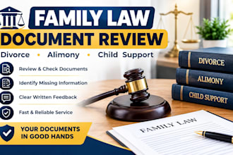 review family law, divorce, alimony, and child support documents