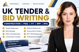 write UK tender, construction bid proposals, pqq itt sq rfp and rfq response