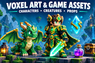 voxel art 3d pixel character magical voxel  game assets minecraft lowpoly model