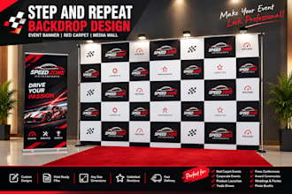 design a clean step and repeat backdrop, or event banner