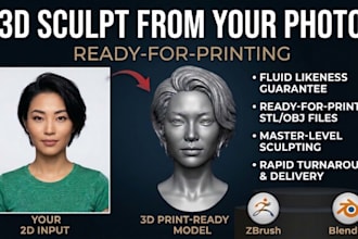 sculpt your photo into a realistic 3d head bust, face likeness stl