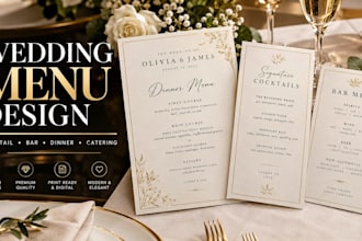 design wedding menu, cocktail, bar menu dinner restaurant or catering menu card