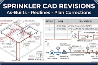 draft nfpa 13r sprinkler cad revisions, as built drawings and plan corrections