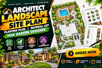 architect landscape site plan, planting plan, material list, hoa garden designer