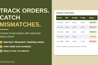 build an excel order and invoice tracker with automatic mismatch check