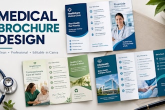 design medical brochure, healthcare brochure, clinic brochure in canva