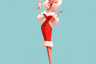 illustrate magical christmas scenes, characters