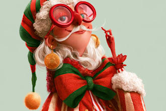 llustrate magical christmas scenes, characters