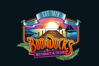 design crazy fun logo for a sunset restaurant and tiki bar