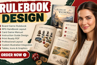 design board game rulebook rpg handbook card game manual and guide layout
