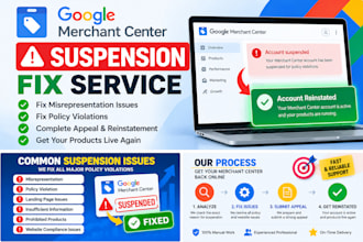 setup google merchant center, fix gmc suspension and shopping product feed
