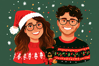 make custom christmas cartoon portraits and cards
