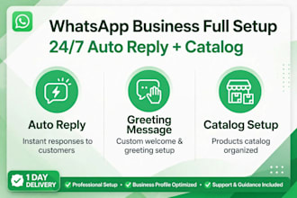 setup whatsapp business auto reply, greeting message and cat