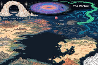 draw a professional fantasy or scifi map illustration