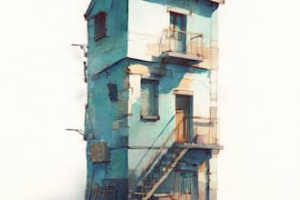 illustrate house or building in water color