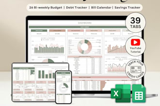 design custom google excel spreadsheet, budget invoice tracker and etsy planner