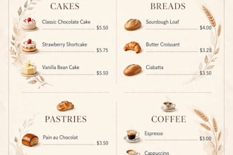 design beautiful menu poster design for bakery restaurant