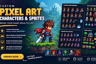 create pixel art characters, game sprites, sprite sheets and 8 bit art