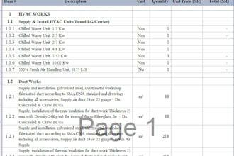 provide mep quantity takeoff