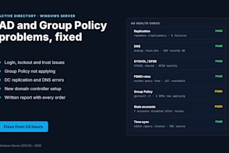 fix and configure active directory, group policy and windows server issues