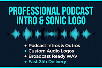 create a professional podcast intro sonic logo and audio branding