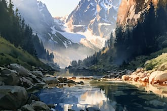 draw a detailed aesthetic watercolor landscape painting for your project
