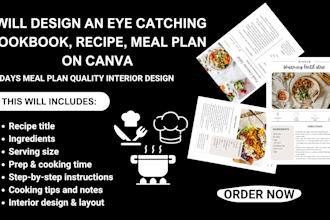 design an eye catching cookbook, recipe, meal plan on canva