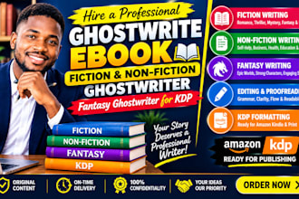 ghostwrite ebook, fiction, non fiction ghostwriter, fantasy ghostwriter for KDP