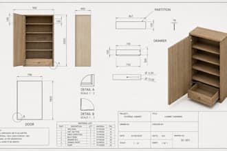 design custom cabinets, wardrobes, 3d furniture cad and shop drawings