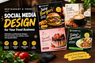 design restaurant social media posts and food flyers