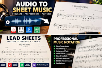 transcribe music audio to sheet music, music notation chord charts lead sheet