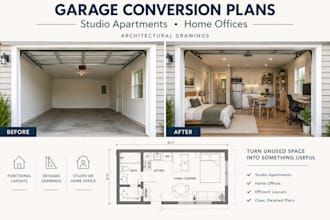 convert garage to studio, home office or rental apartment plan for construction
