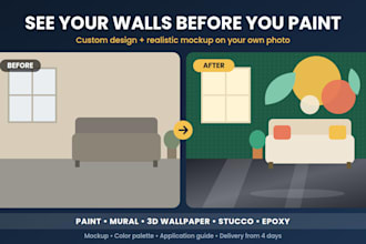 design paint, mural, 3d wallpaper, stucco and epoxy finishes