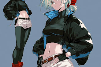 create a anime character reference sheet and character art