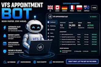 develop booking appointment bot,vfs bot,booking bot,vfs appointment slot watche