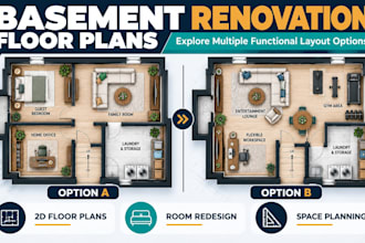 design basement renovation floor plans with multiple room layout options