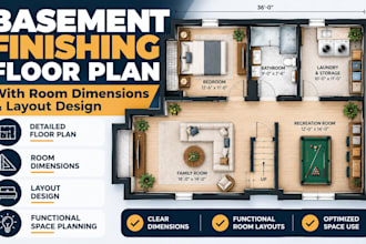 design basement finishing floor plan with room dimensions and detailed layout