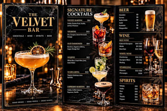 design a premium bar cocktail drink menu or price list