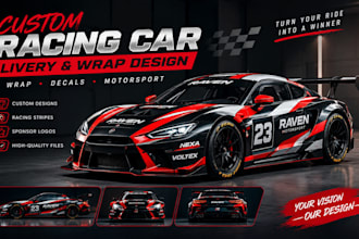 design custom racing car livery, decals and realistic vehicle wrap