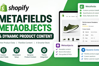 set up shopify metafields, metaobjects and dynamic product content
