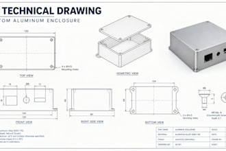 create precise 2d technical drawing and mechanical cad drawing