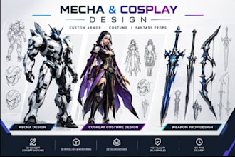 design custom mecha armor, cosplay costumes and weapon props