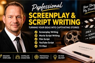 write screenplay movie script writing, film script, youtube script and tv pilot