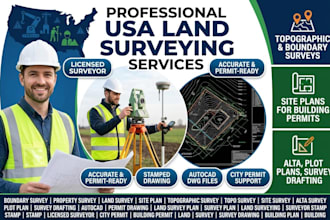 professional USA topographic survey, property boundary survey site survey stamp
