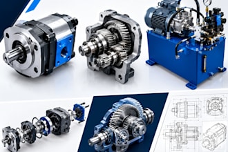 design mini hydraulic pump, hydraulic system, or gear system design in 3d cad
