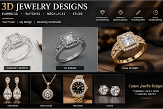 design custom jewelry, earrings, necklaces, wristwatches and 3d models product