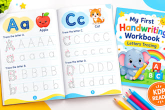 create a children letter tracing handwriting workbook for KDP